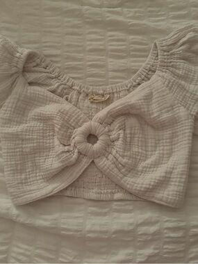 Women's Cream Knot Front Crop Top